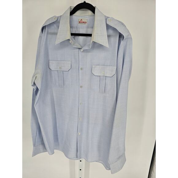 Lim's Men's Blue Classic Military Long Sleeve Button-Up Dress Shirt Size 2XL - Picture 1 of 3